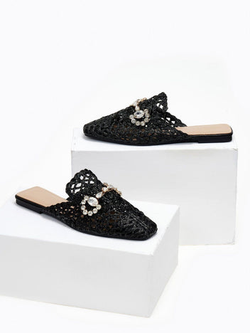 Mules κλειστά από ψάθα - Μαύρο - thefashionproject.gr - ERYNN