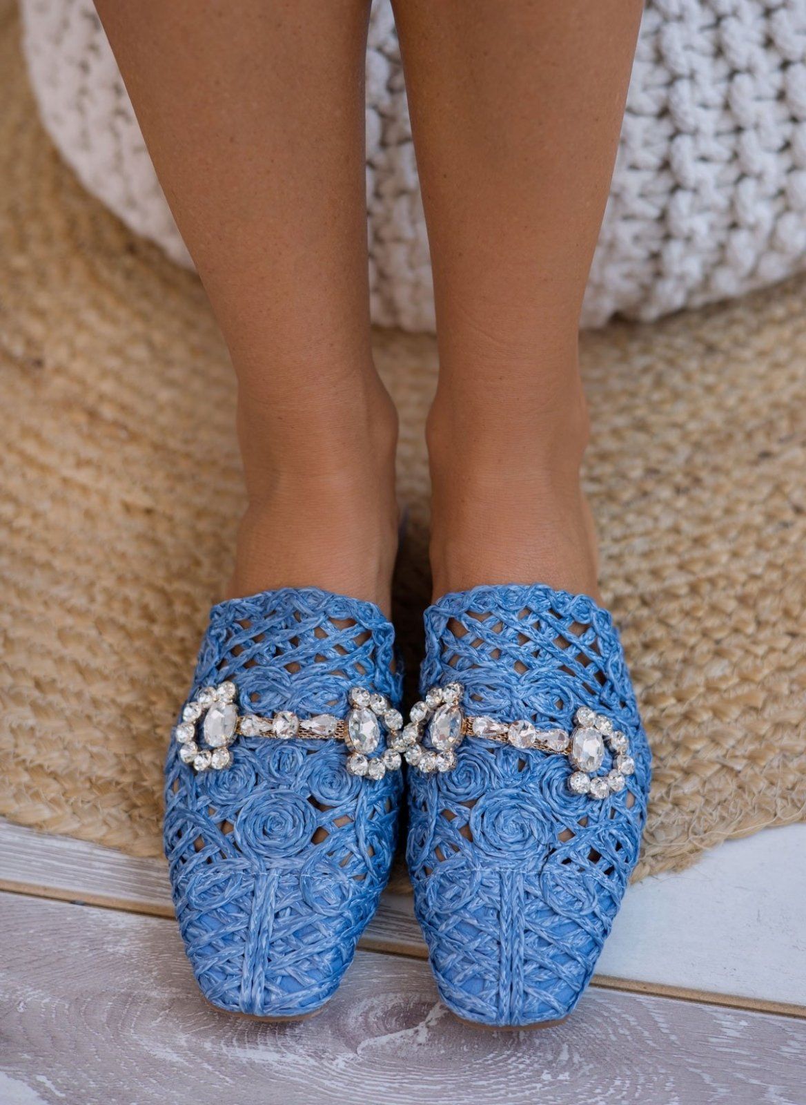 Mules κλειστά από ψάθα - Μπλε ανοιχτό - thefashionproject.gr - ERYNN