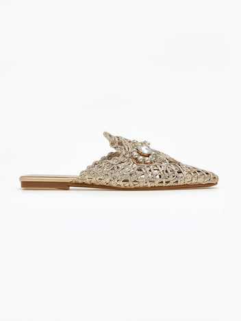 Mules κλειστά από ψάθα - Χρυσό - thefashionproject.gr - ERYNN