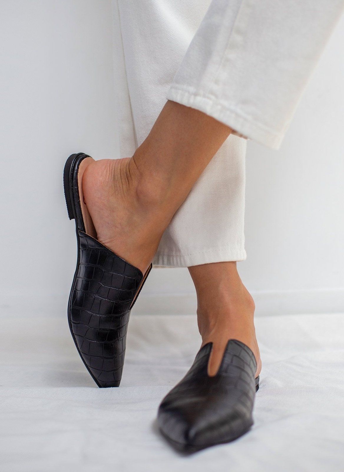 Mules κλειστά κροκό με άνοιγμα estil - Μαύρο - thefashionproject.gr - Estil