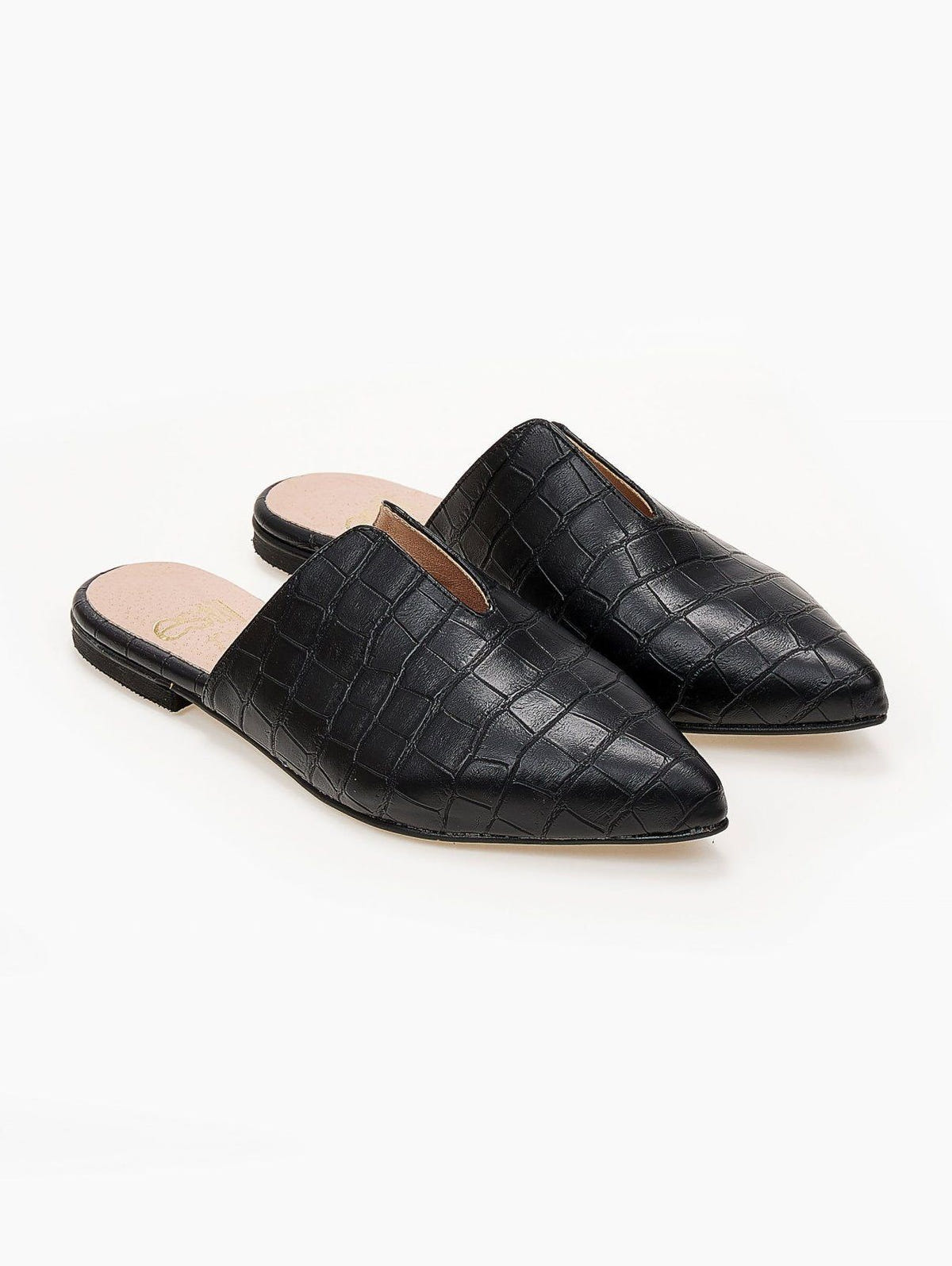Mules κλειστά κροκό με άνοιγμα estil - Μαύρο - thefashionproject.gr - Estil