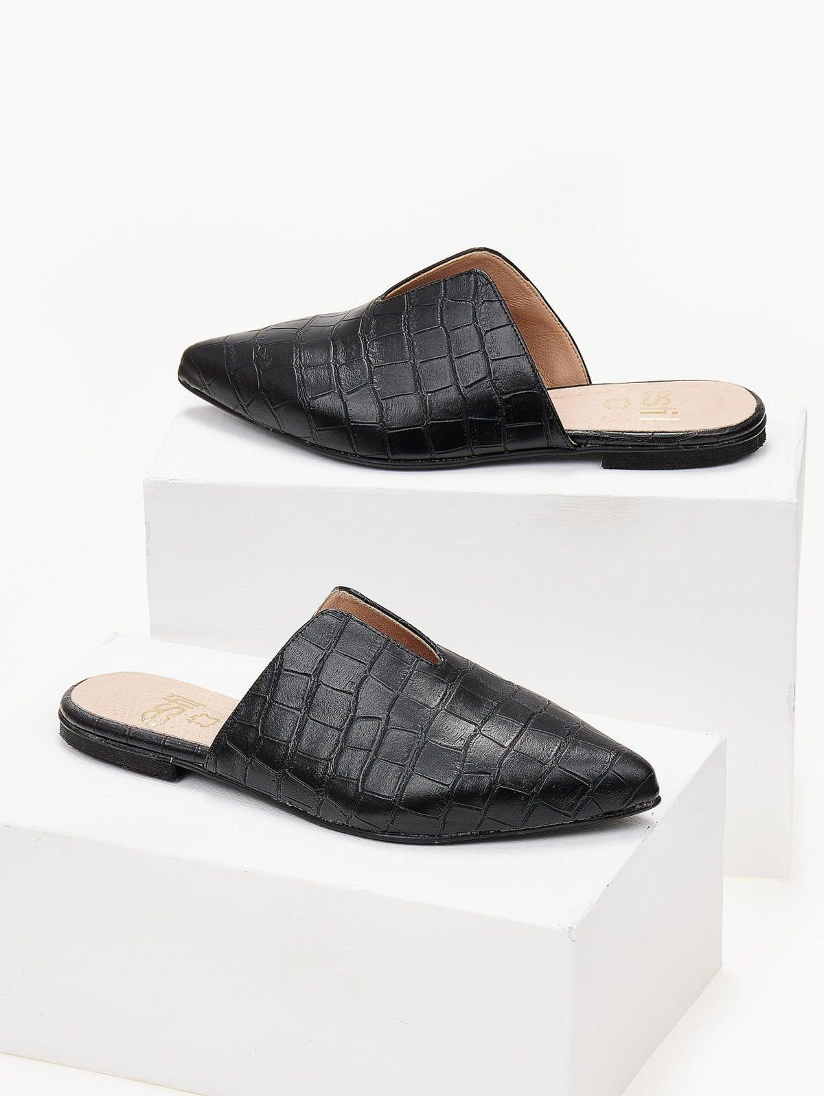 Mules κλειστά κροκό με άνοιγμα estil - Μαύρο - thefashionproject.gr - Estil