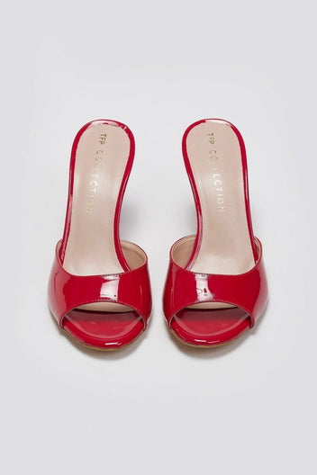 Mules λουστρίνι με λεπτό τακούνι TFP - Κόκκινο - thefashionproject.gr - TFP