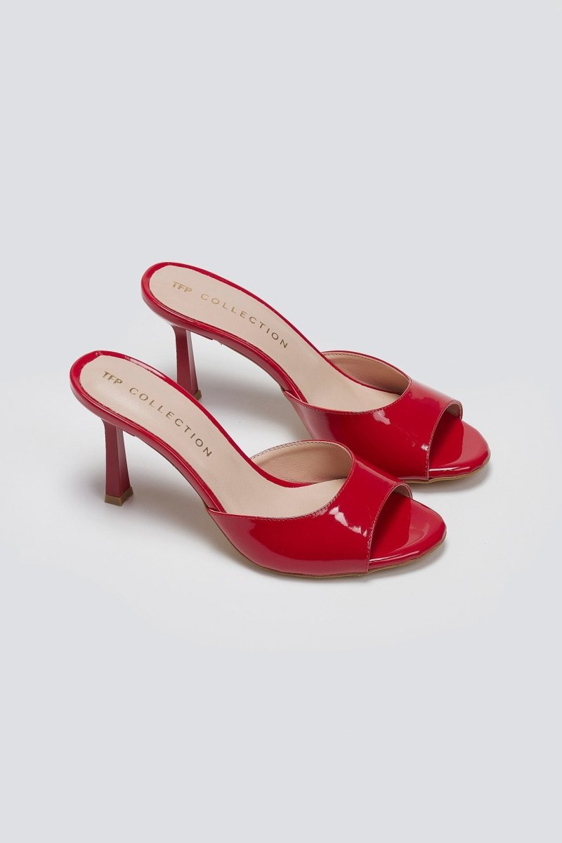 Mules λουστρίνι με λεπτό τακούνι TFP - Κόκκινο - thefashionproject.gr - TFP