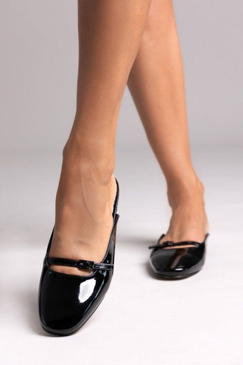 Mules λουστρίνι με λουράκι TFP - Μαύρο - thefashionproject.gr - TFP