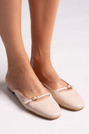 Mules λουστρίνι με λουράκι TFP - Nude - thefashionproject.gr - TFP
