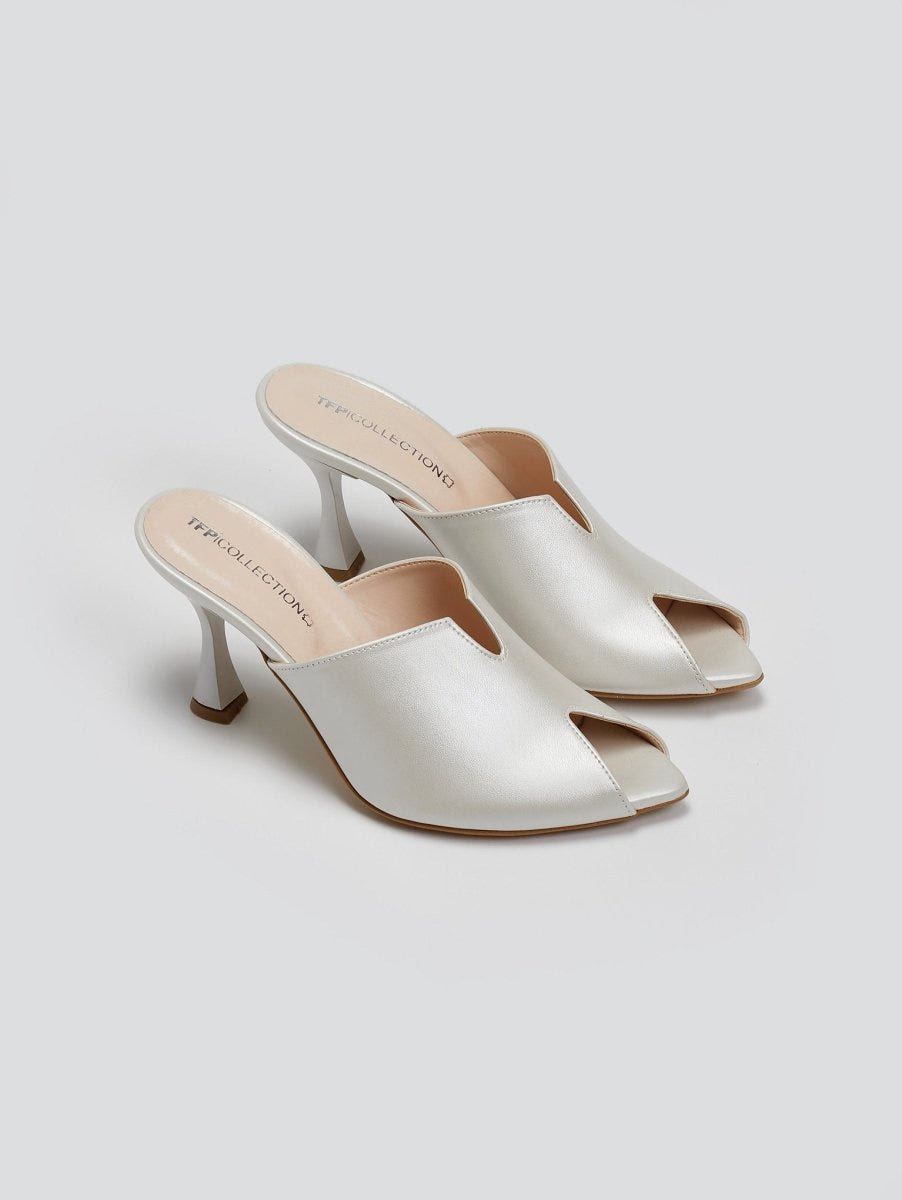 Mules με άνοιγμα Tfp - Λευκό Πέρλα - thefashionproject.gr - TFP