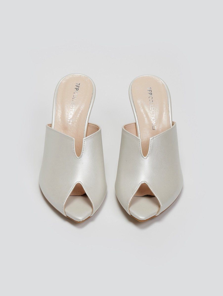 Mules με άνοιγμα Tfp - Λευκό Πέρλα - thefashionproject.gr - TFP