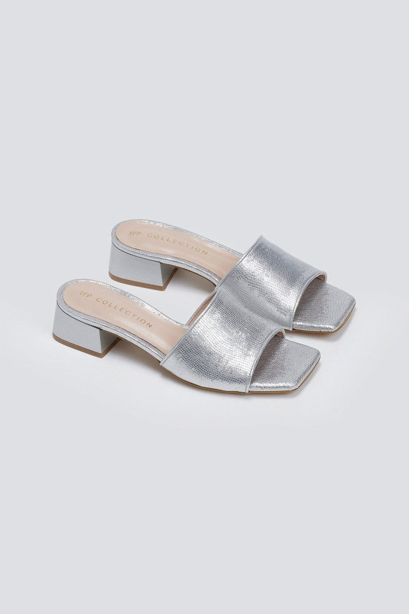 Mules με pattern TFP - Ασημί - thefashionproject.gr - TFP