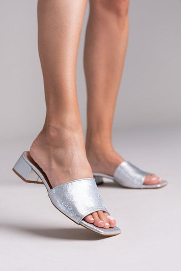 Mules με pattern TFP - Ασημί - thefashionproject.gr - TFP
