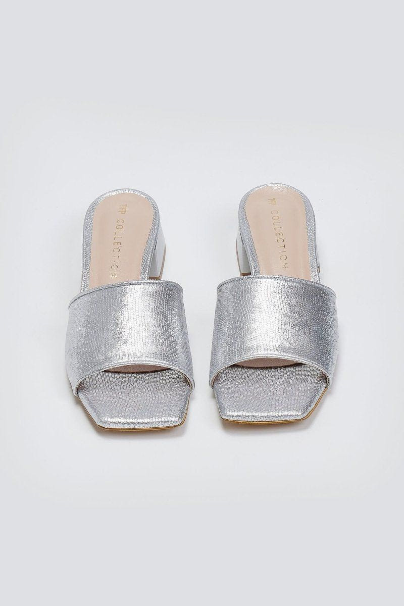 Mules με pattern TFP - Ασημί - thefashionproject.gr - TFP