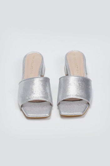Mules με pattern TFP - Ασημί - thefashionproject.gr - TFP