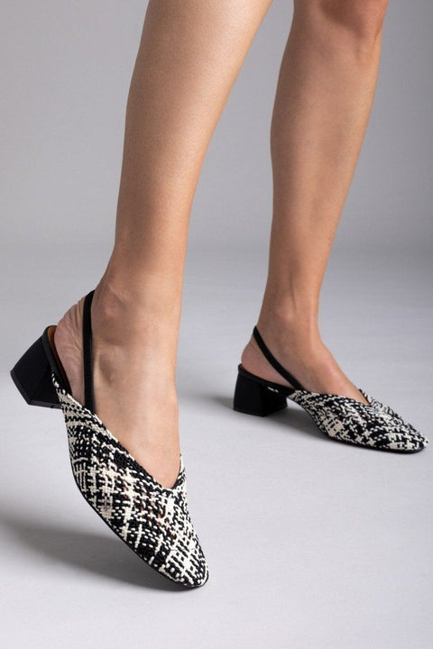Woven Slingback Pumps - White/Black