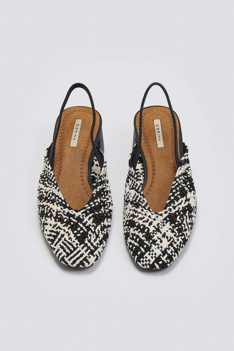 Mules με πλεκτό σχέδιο CORINA - Λευκό/Μαύρο - thefashionproject.gr - CORINA