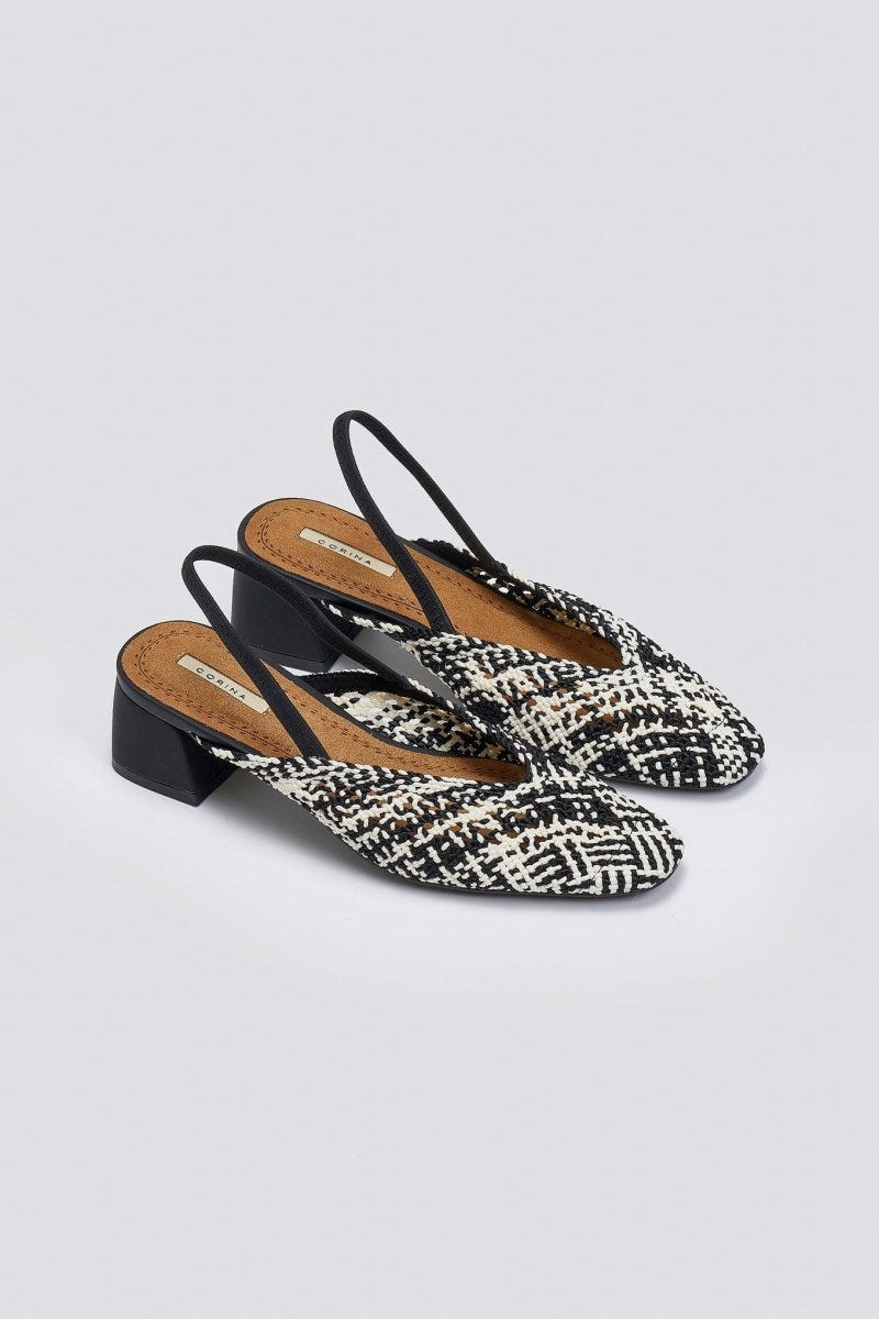 Mules με πλεκτό σχέδιο CORINA - Λευκό/Μαύρο - thefashionproject.gr - CORINA