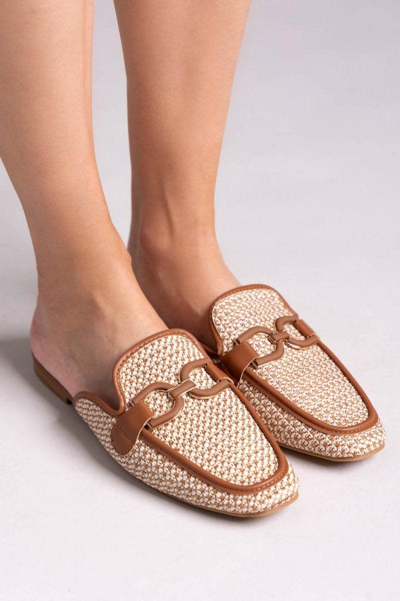 Mules με πλεκτό σχέδιο ERYNN - Κάμελ - thefashionproject.gr - ERYNN