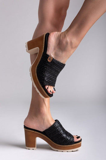 Mules με ψάθινη φάσα Refresh 172703 - Μαύρο - thefashionproject.gr - Refresh