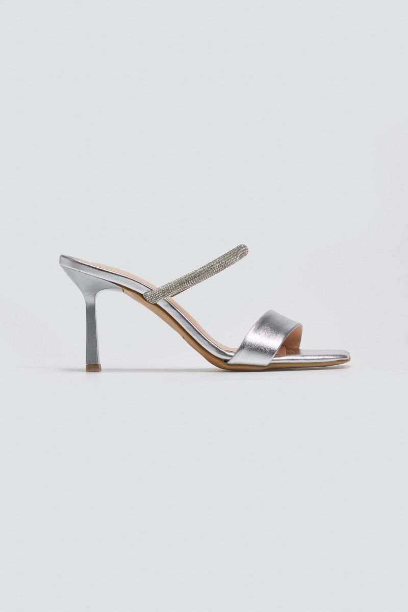 Mules με στρας λουράκι TFP - Ασημί - thefashionproject.gr - TFP
