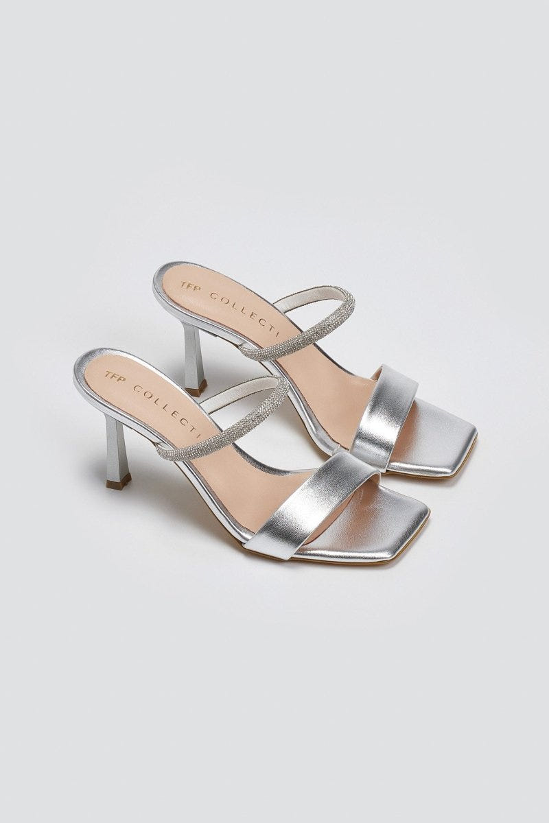 Mules με στρας λουράκι TFP - Ασημί - thefashionproject.gr - TFP
