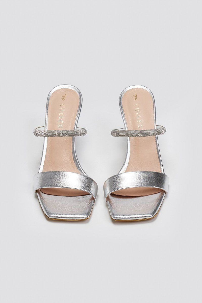 Mules με στρας λουράκι TFP - Ασημί - thefashionproject.gr - TFP