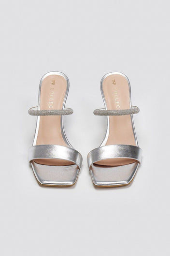 Mules με στρας λουράκι TFP - Ασημί - thefashionproject.gr - TFP