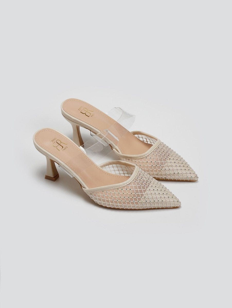 Mules μυτερά με διακριτικά στρας ERYNN - Nude - thefashionproject.gr - ERYNN