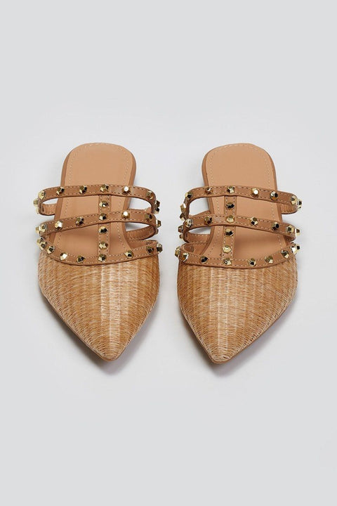 Pointed Studded Mules - Taupe