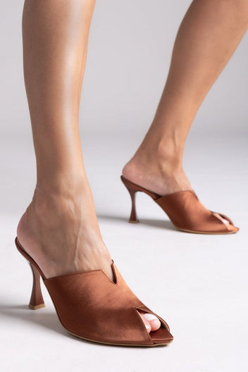 Mules σατέν με άνοιγμα Tfp - Μπρονζέ - thefashionproject.gr - TFP