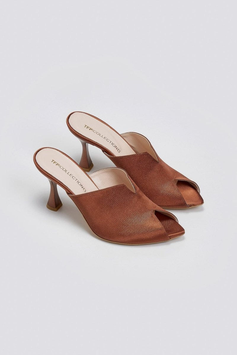 Mules σατέν με άνοιγμα Tfp - Μπρονζέ - thefashionproject.gr - TFP