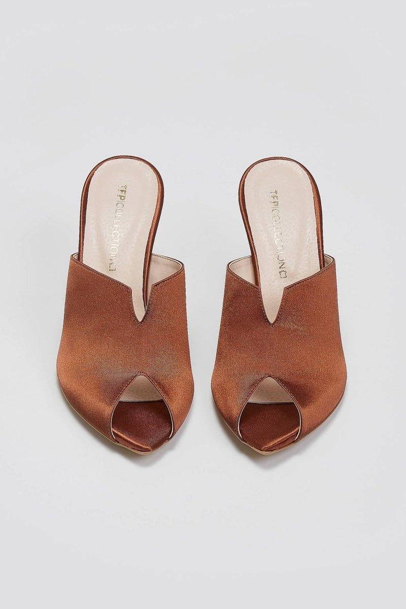 Mules σατέν με άνοιγμα Tfp - Μπρονζέ - thefashionproject.gr - TFP