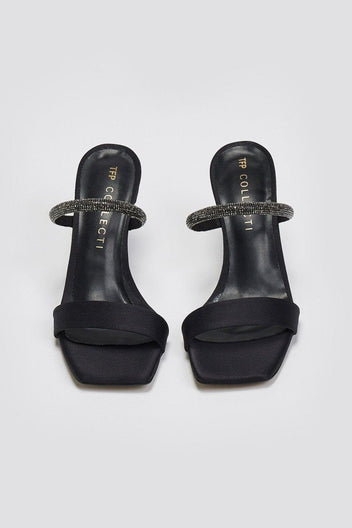 Mules σατέν με στρας λουράκι TFP - Μαύρο - thefashionproject.gr - TFP
