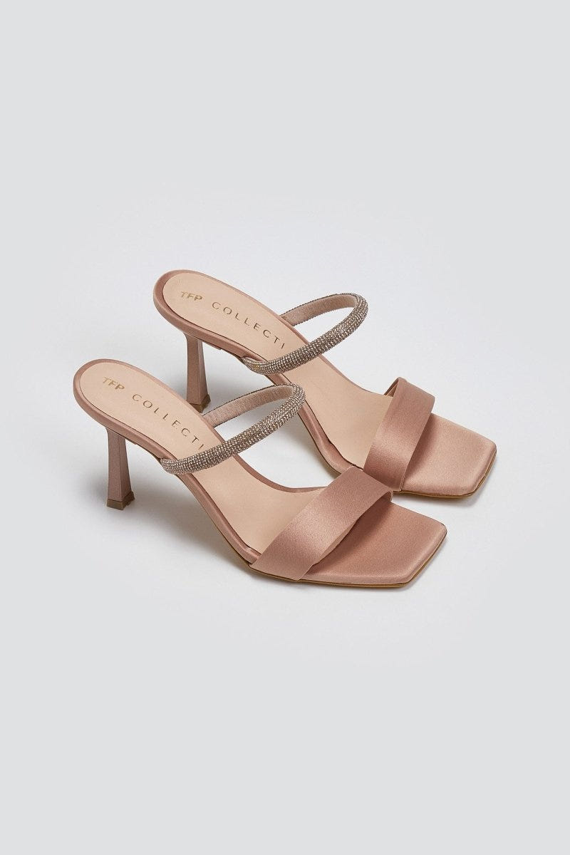 Mules σατέν με στρας λουράκι TFP - Nude - thefashionproject.gr - TFP