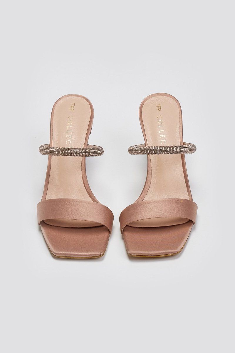 Mules σατέν με στρας λουράκι TFP - Nude - thefashionproject.gr - TFP