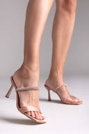 Mules σατέν με στρας λουράκι TFP - Nude - thefashionproject.gr - TFP