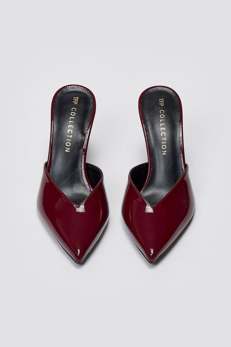 Mules Stiletto V Cut TFP - Bordeaux Patent - thefashionproject.gr - TFP