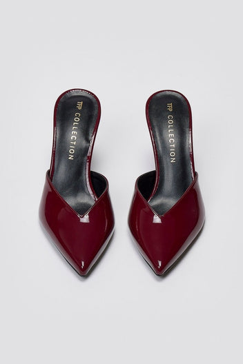 Mules Stiletto V Cut TFP - Bordeaux Patent - thefashionproject.gr - TFP