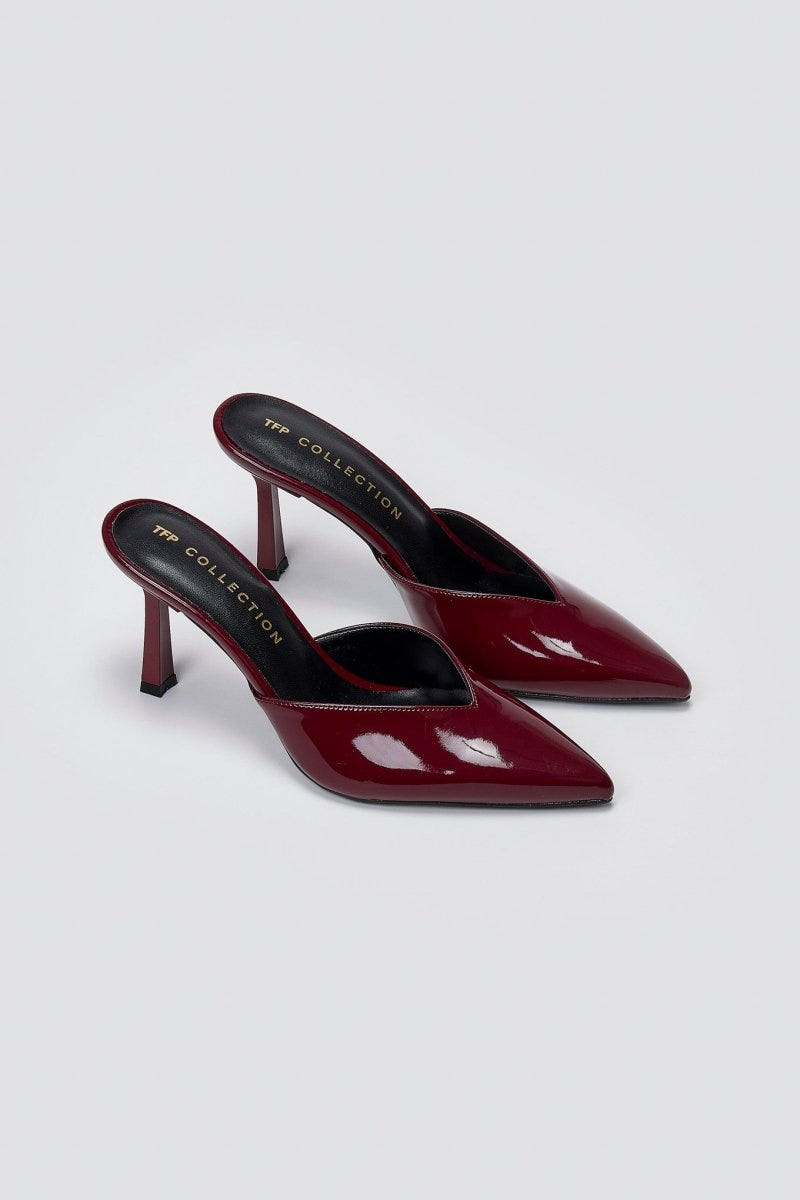 Mules Stiletto V Cut TFP - Bordeaux Patent - thefashionproject.gr - TFP