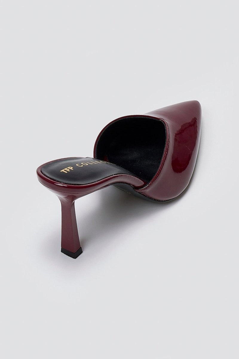 Mules Stiletto V Cut TFP - Bordeaux Patent - thefashionproject.gr - TFP
