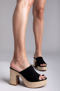 Mules suede με ψάθα στη σόλα ERYNN - Μαύρο - thefashionproject.gr - ERYNN