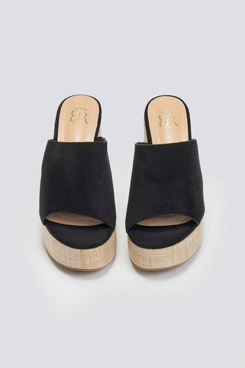 Mules suede με ψάθα στη σόλα ERYNN - Μαύρο - thefashionproject.gr - ERYNN