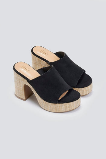Mules suede με ψάθα στη σόλα ERYNN - Μαύρο - thefashionproject.gr - ERYNN