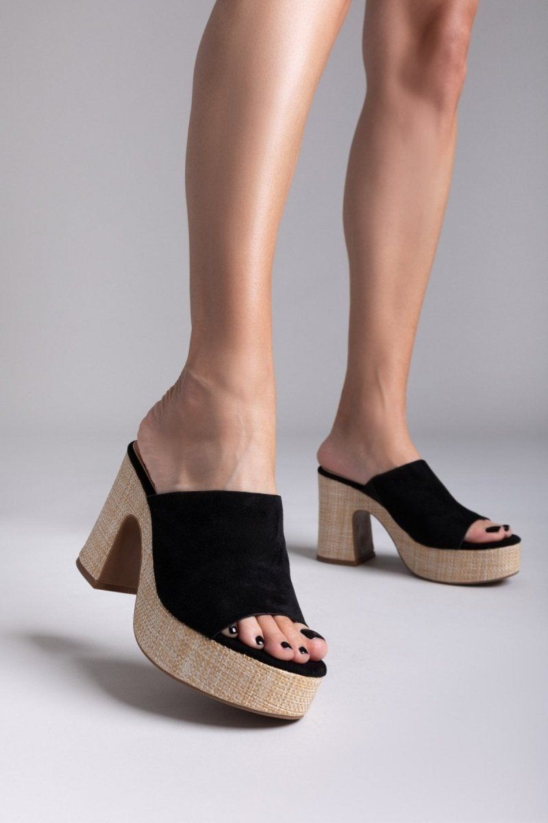Mules suede με ψάθα στη σόλα ERYNN - Μαύρο - thefashionproject.gr - ERYNN