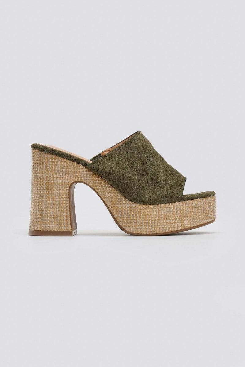 Mules suede με ψάθα στη σόλα ERYNN - Χακί - thefashionproject.gr - ERYNN