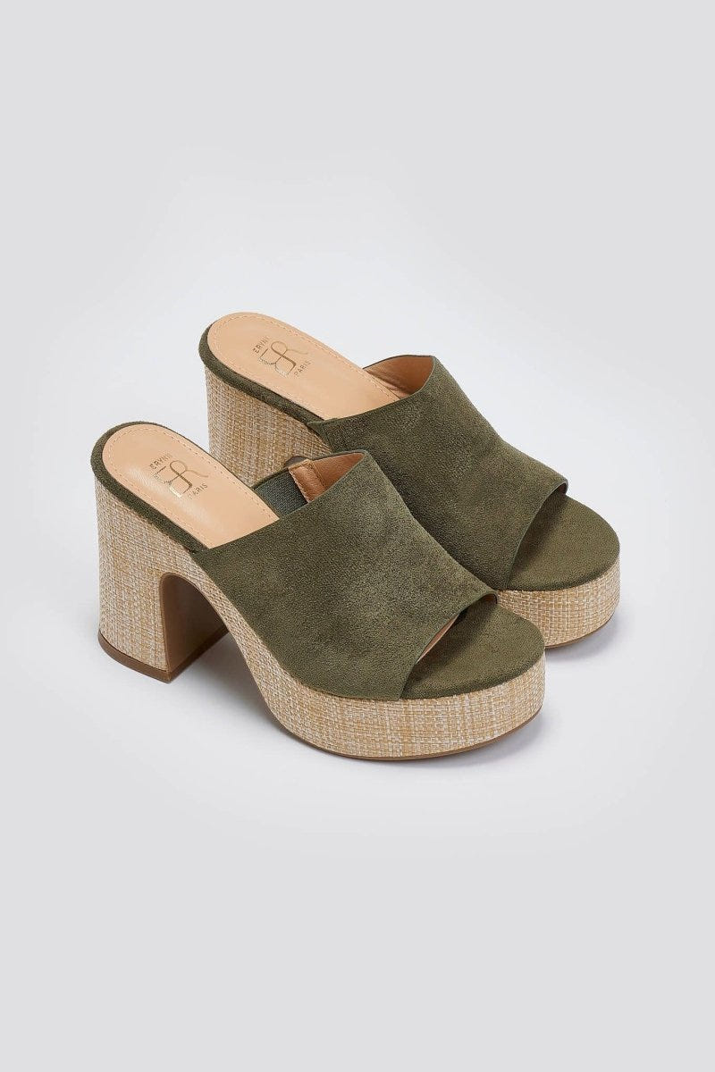 Mules suede με ψάθα στη σόλα ERYNN - Χακί - thefashionproject.gr - ERYNN
