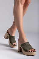 Mules suede με ψάθα στη σόλα ERYNN - Χακί - thefashionproject.gr - ERYNN