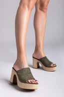 Mules suede με ψάθα στη σόλα ERYNN - Χακί - thefashionproject.gr - ERYNN