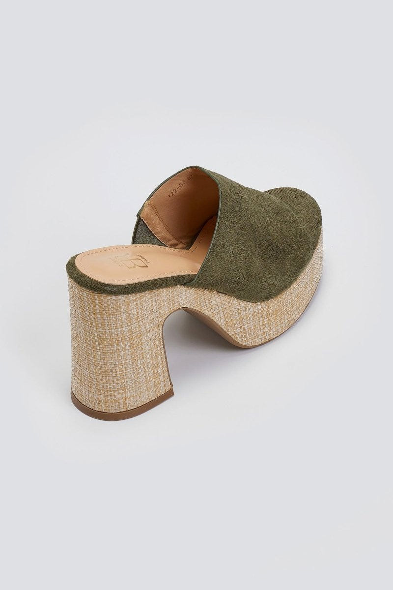 Mules suede με ψάθα στη σόλα ERYNN - Χακί - thefashionproject.gr - ERYNN