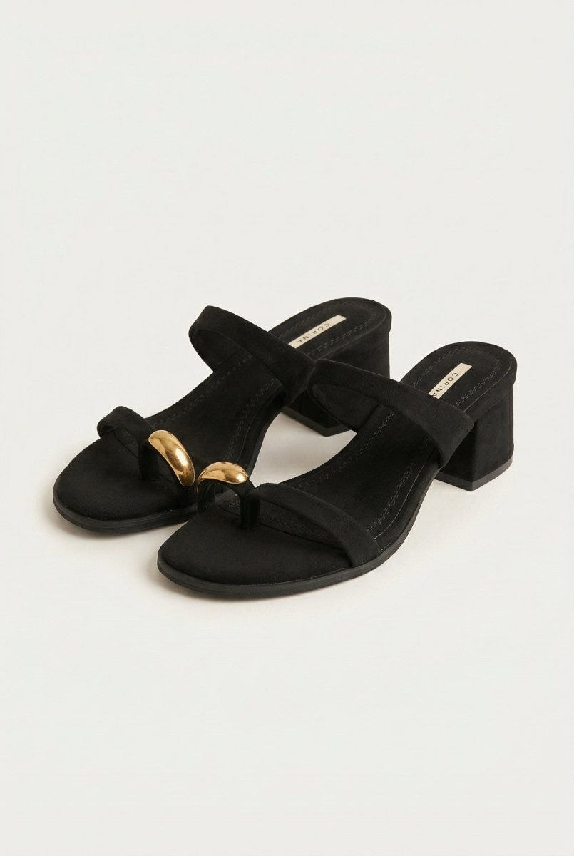 CORINA - Mules with Toe Ring - Black Suede
