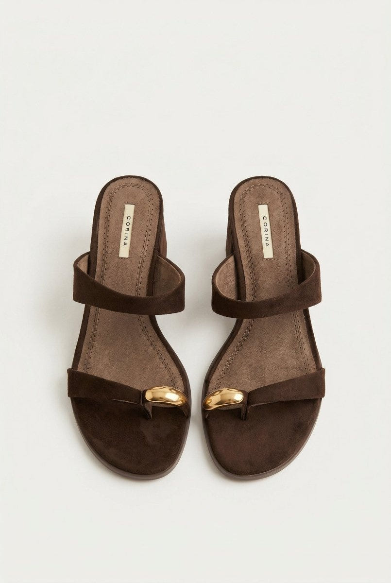 CORINA - Mules with Toe Ring - Brown Suede