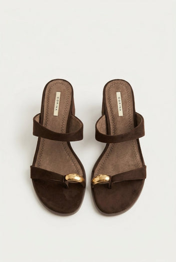 CORINA - Mules with Toe Ring - Brown Suede